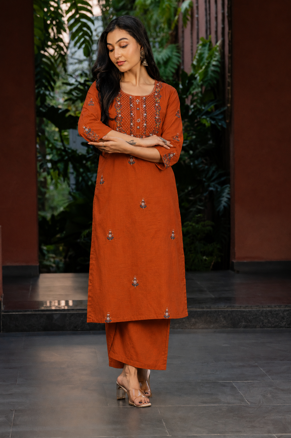 Terracotta Bloom Kurti Set