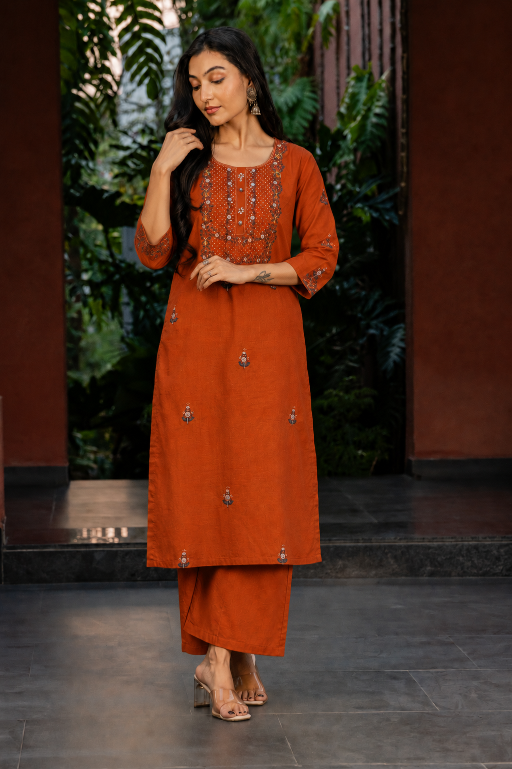 Terracotta Bloom Kurti Set