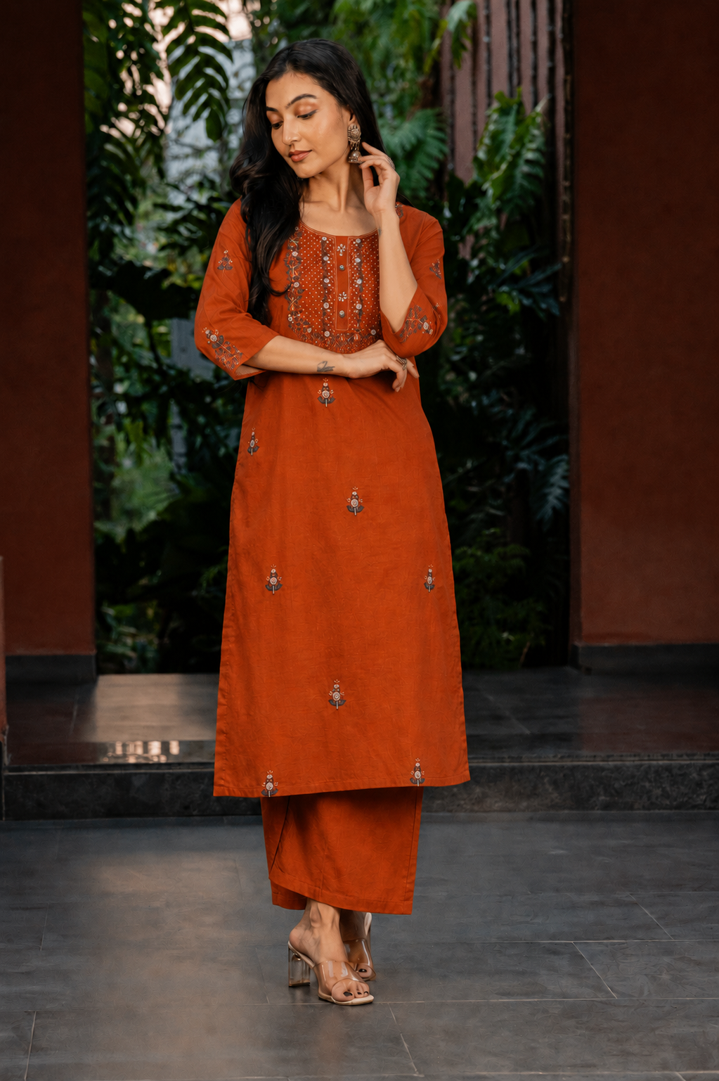 Terracotta Bloom Kurti Set