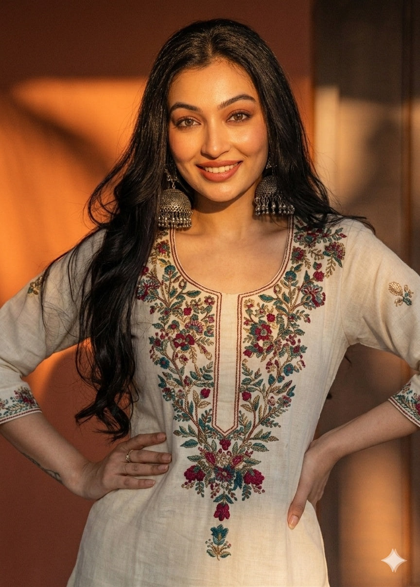 Ivory Bloom Kurti Set