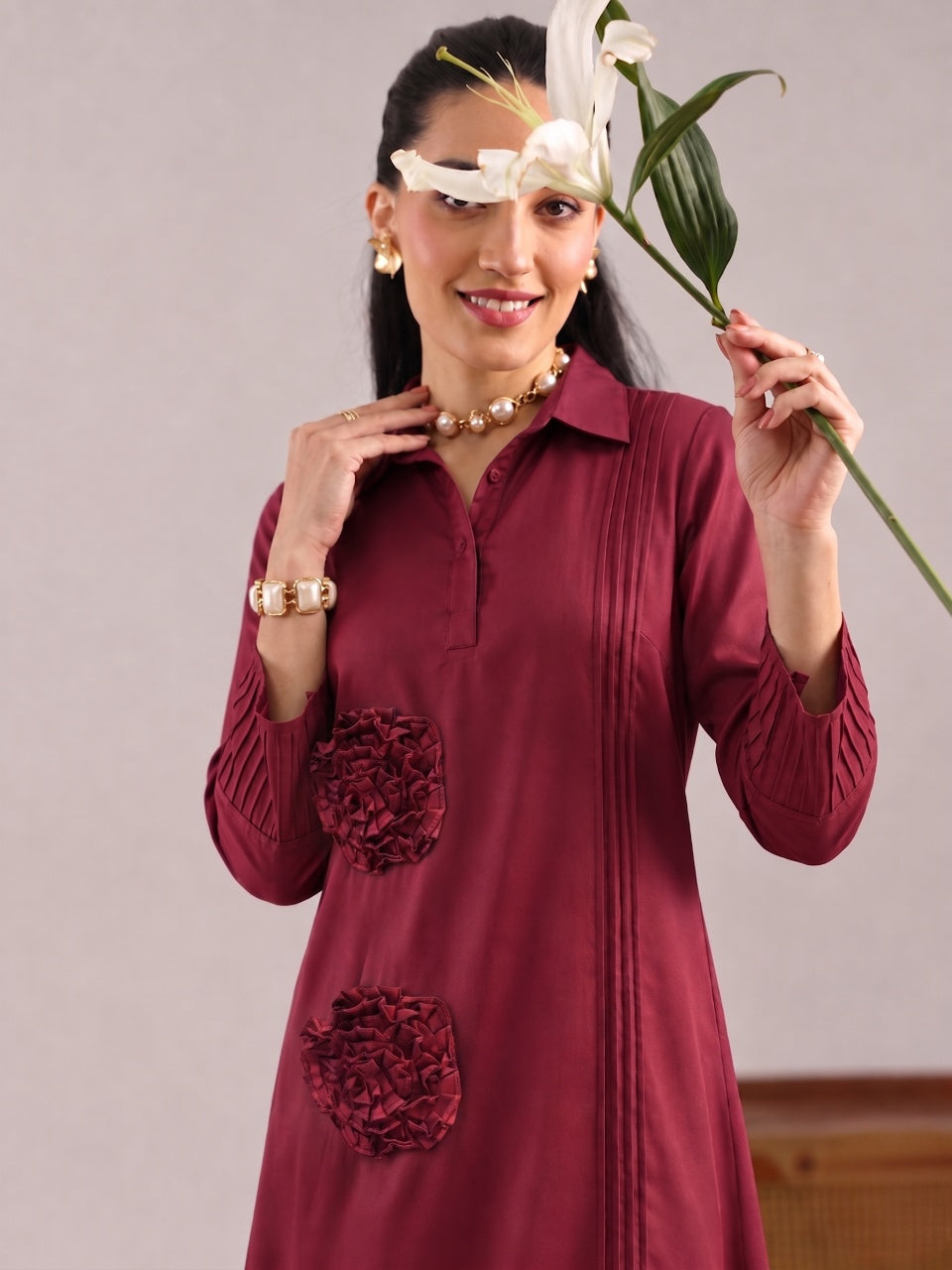 Wine Rosette Reverie Dress
