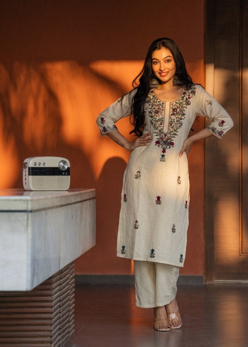 Ivory Bloom Kurti Set