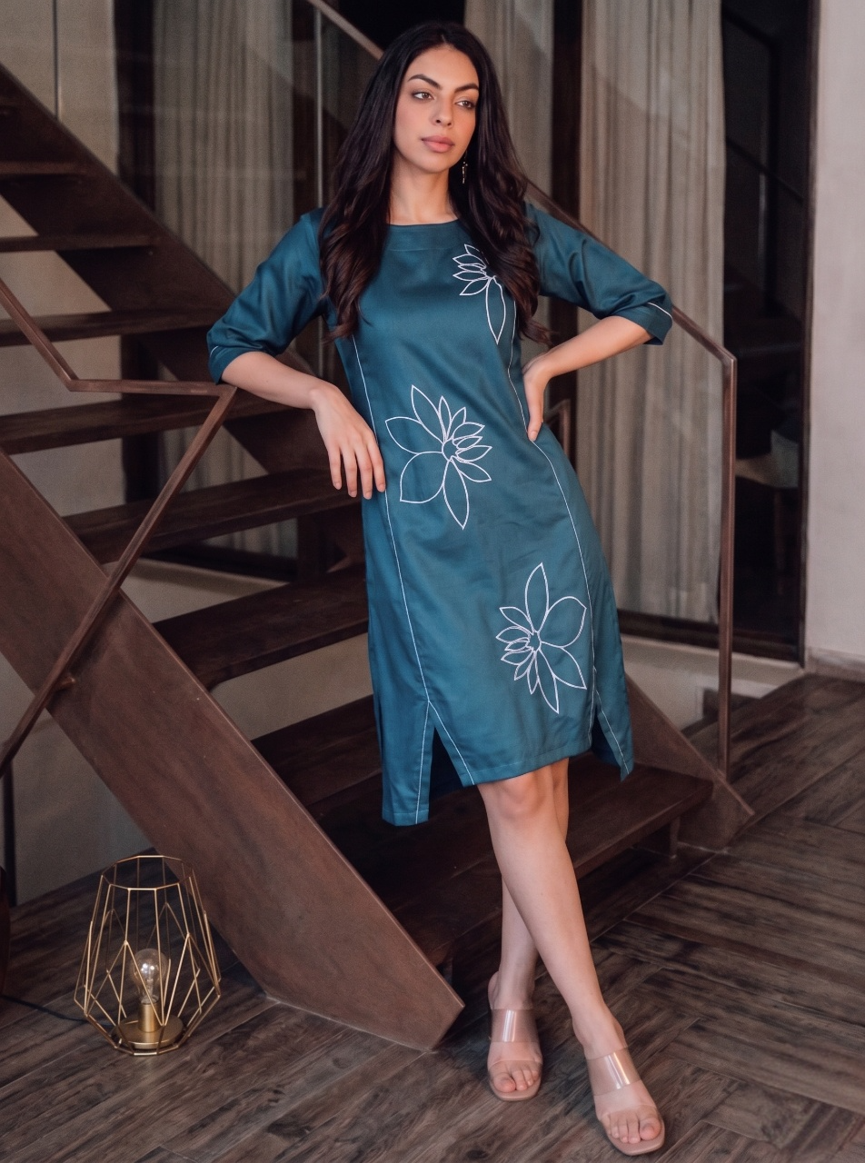 Ocean Teal Petal Form Dress