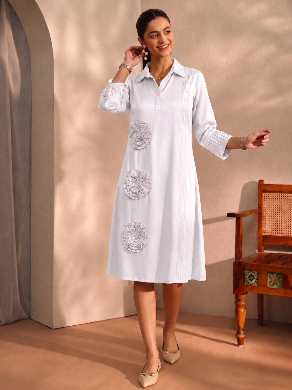 White Rosette Reverie Dress