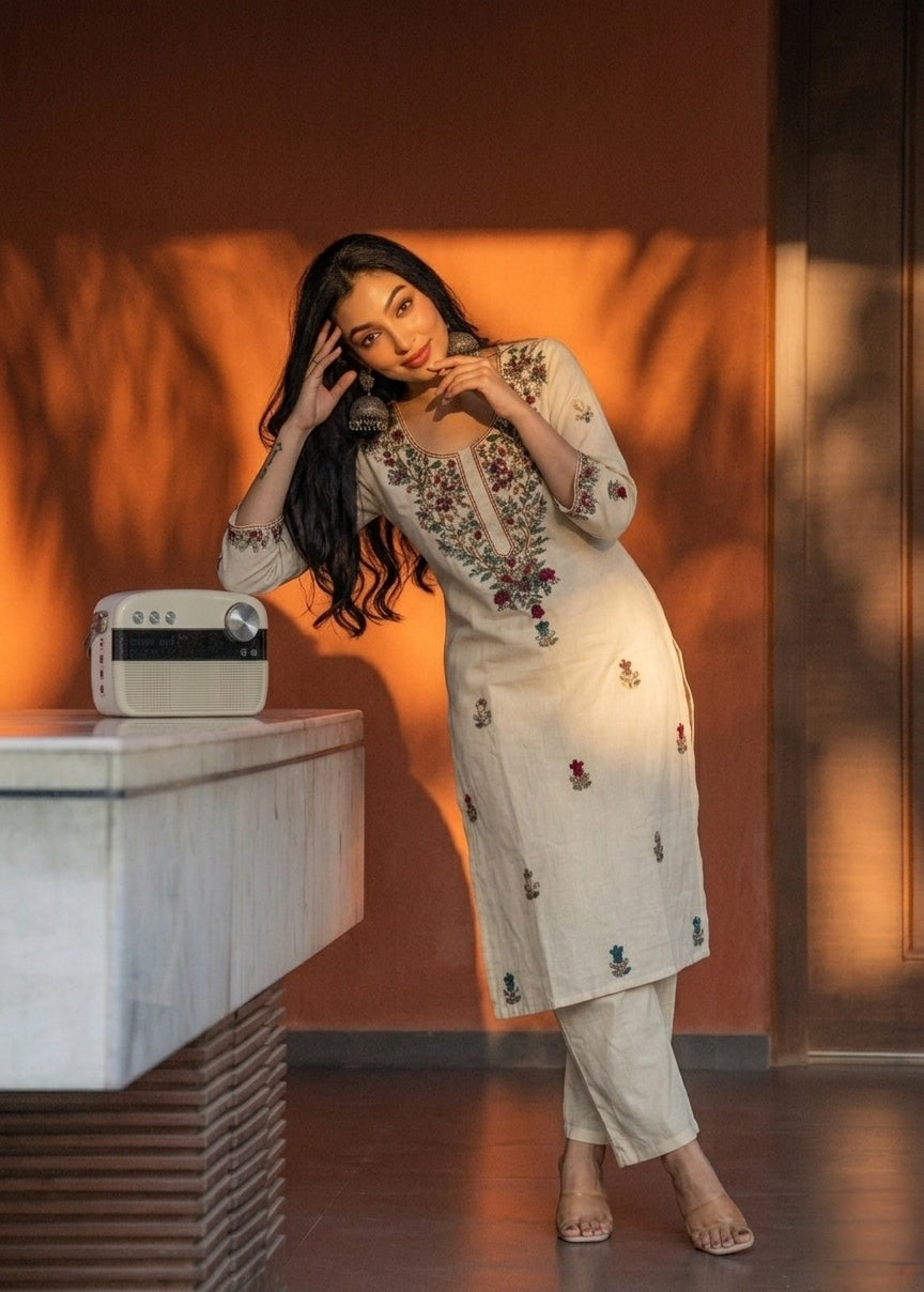 Ivory Bloom Kurti Set