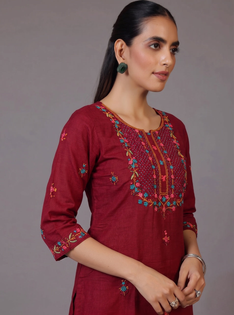 Crimson Bloom Kurti Set