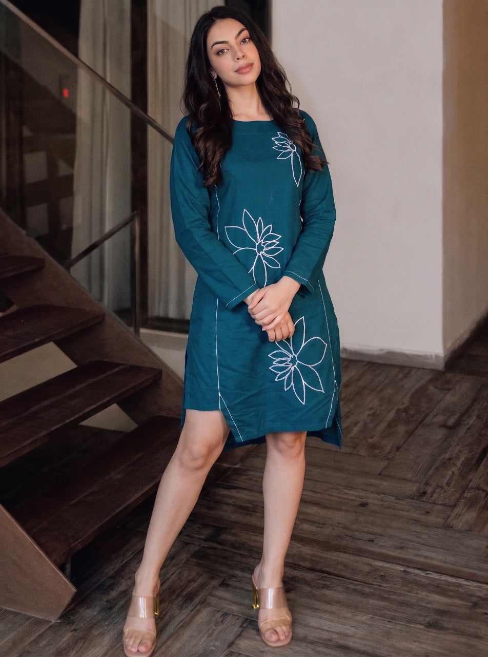 Ocean Teal Petal Form Dress
