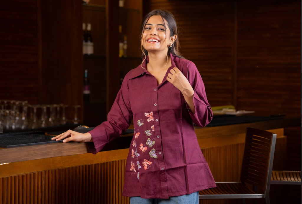 Maroon Katha Bloom Shirt