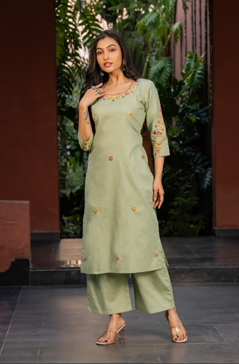Sage Green Embroidered Kurta Set
