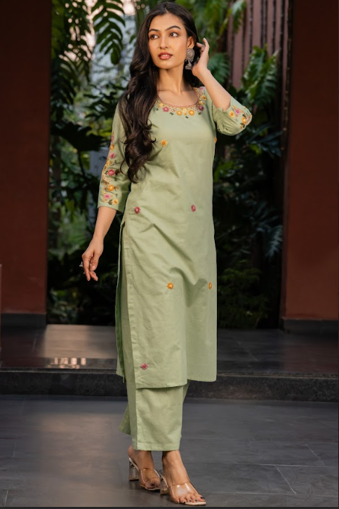 Sage Green Embroidered Kurta Set